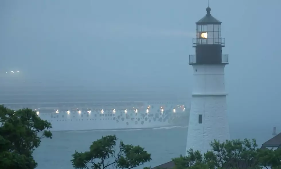 Watch This Massive Cruise Ship Sneak Past Portland Head Light in the Fog